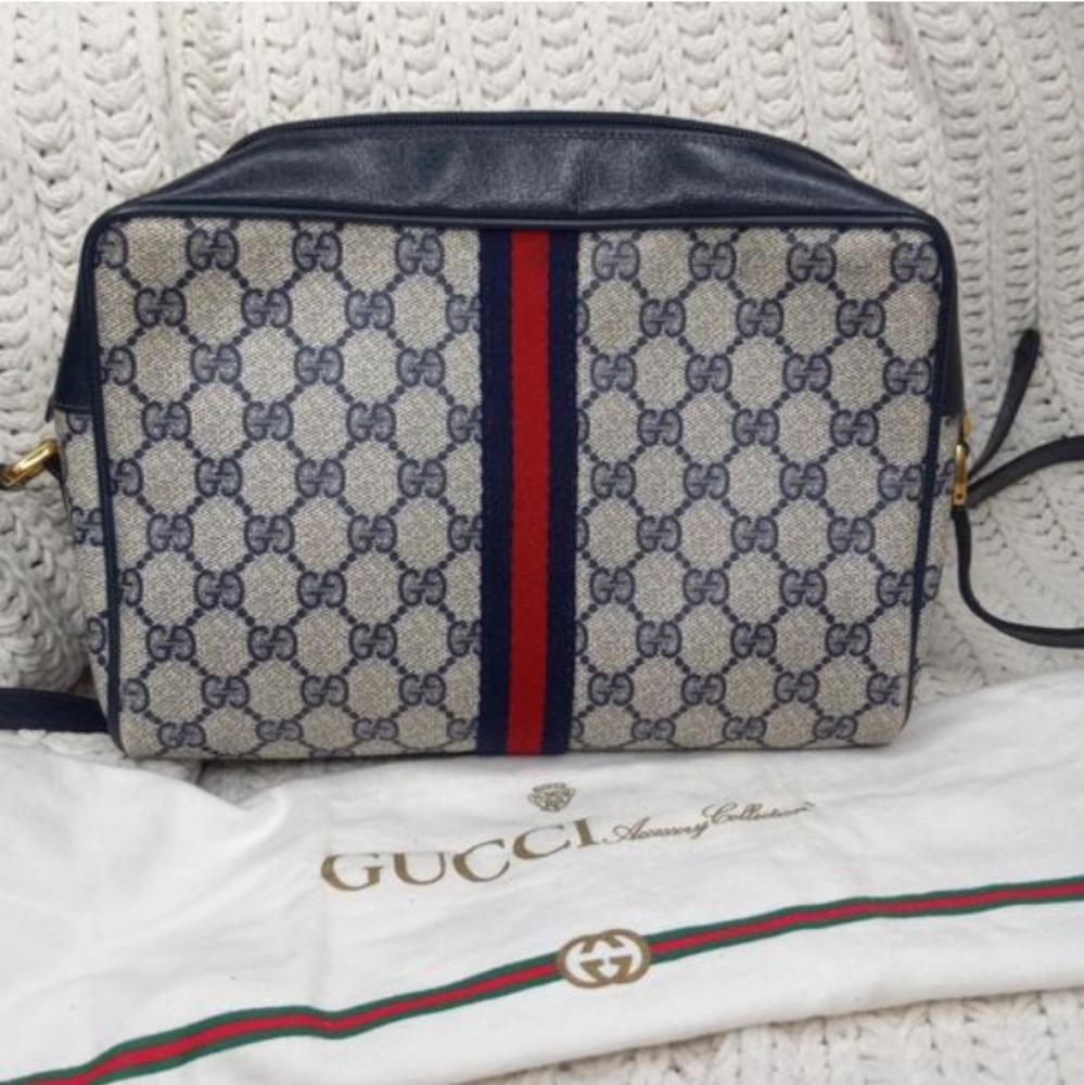 Authentic Vintage Gucci GG Monogram Supreme Sherry Web Ophidia Camera Crossbody - Picture 3 of 10